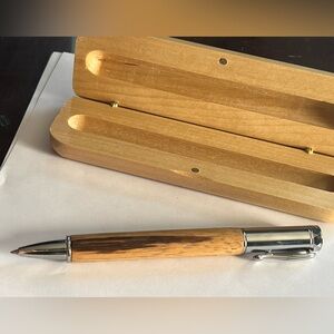 Bethlehem Olive Wood Ballpoint Pen with Chrome Accents and Case